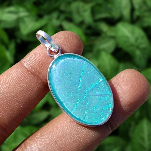 Sale Blue Dichroic Glass Gemstone 1PCS Pendant 925 Silver Plated Fashion Jewelry