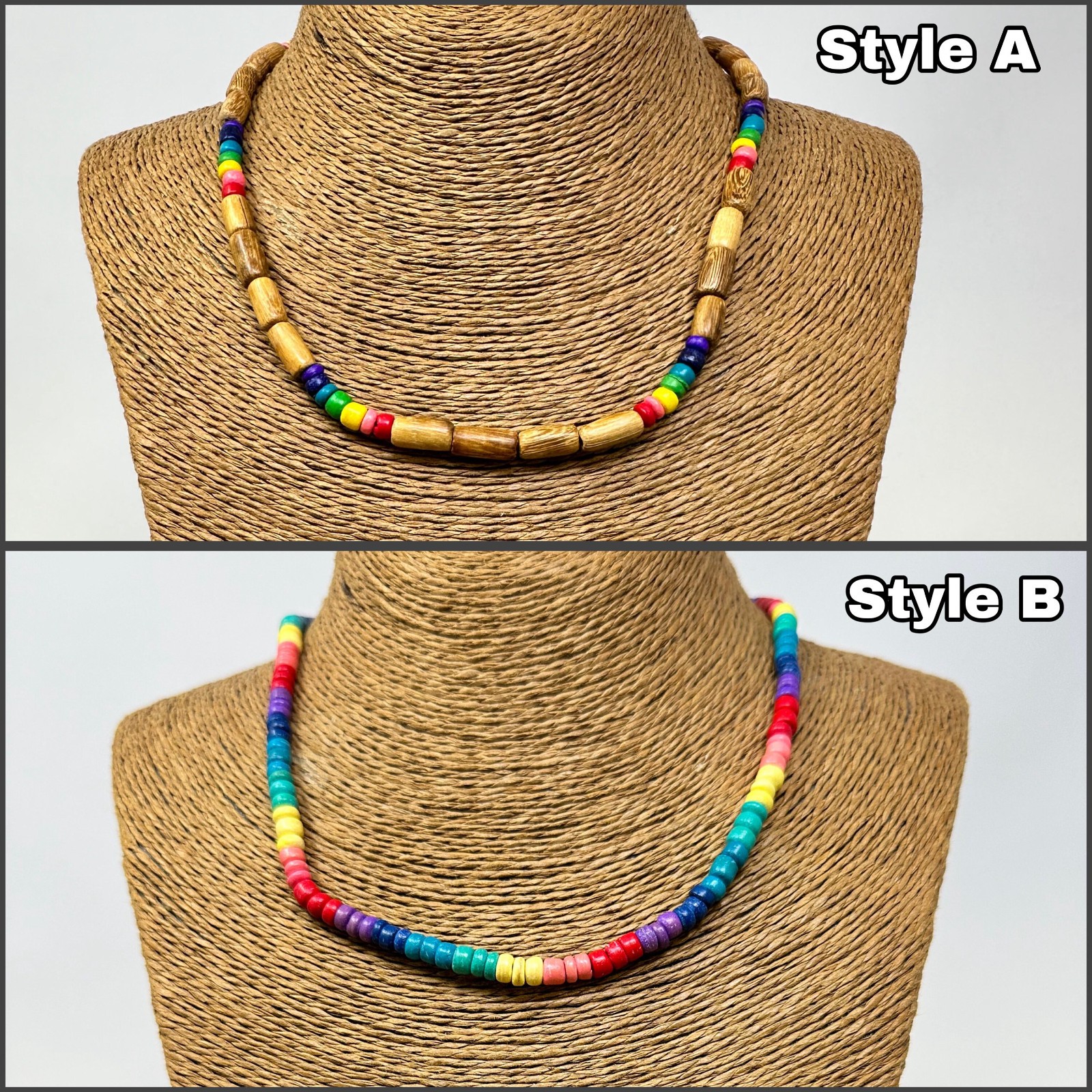 Handmade Rainbow Wooden Beaded Necklace LGBT Pride Unisex Beach Jewelry