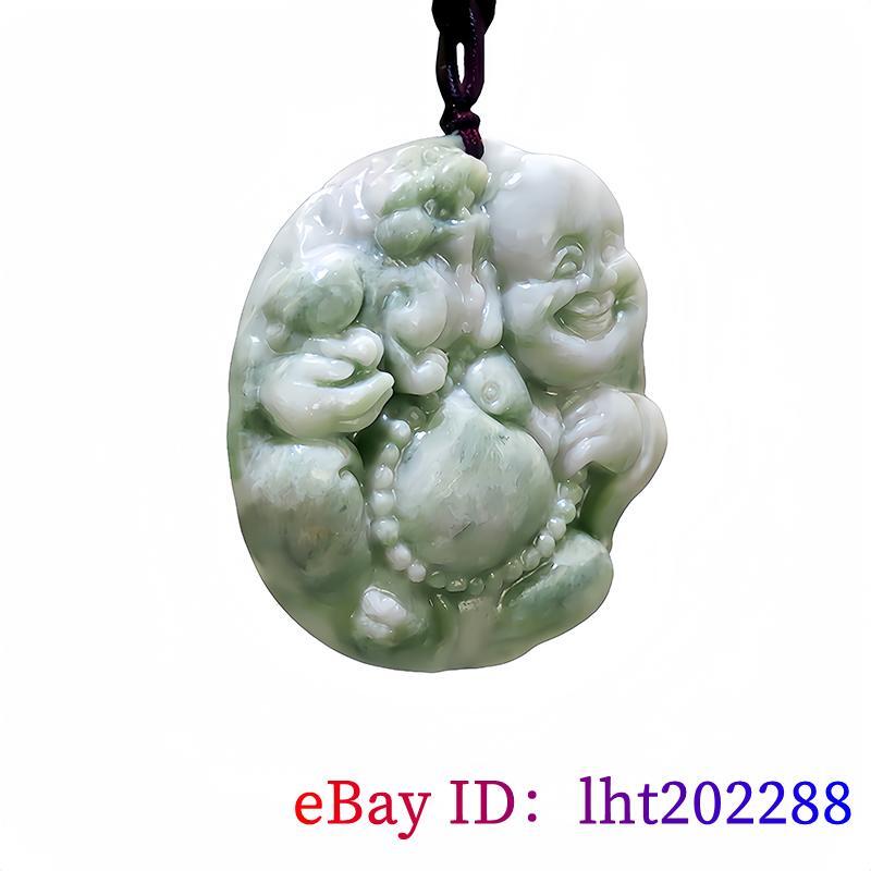 Green Natural Real Jade Maitreya Buddha Pendant Necklace Chinese Fashion