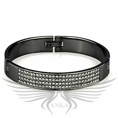 Beautiful Rhinestone Accented Black Ion Plated Bangle Bracelet Lo3428