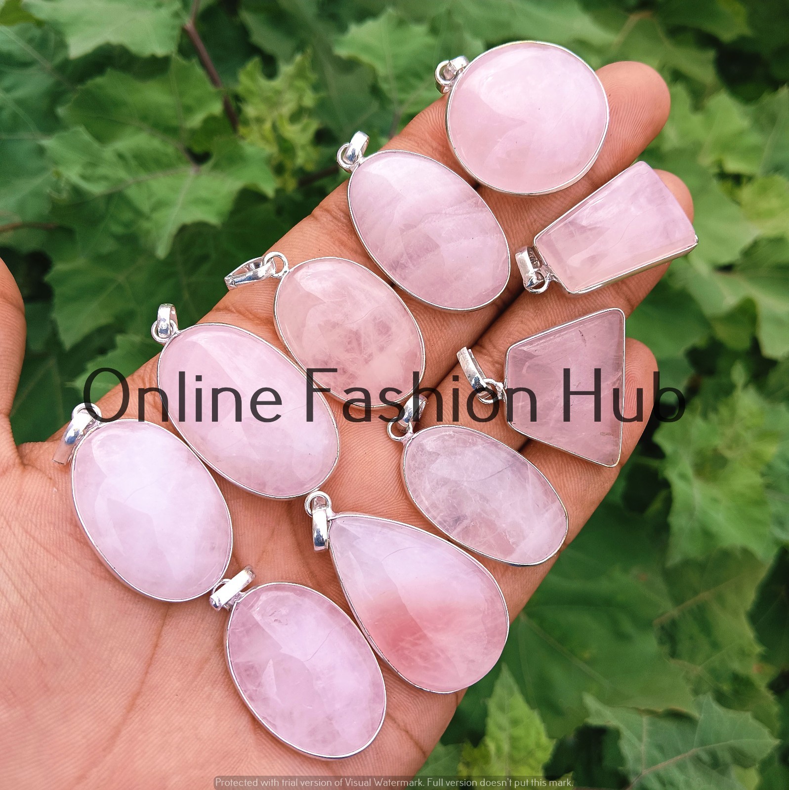 Rose Quartz Gemstone Pandant Lot 925 Sterling Silver Plated Summer Jewelry
