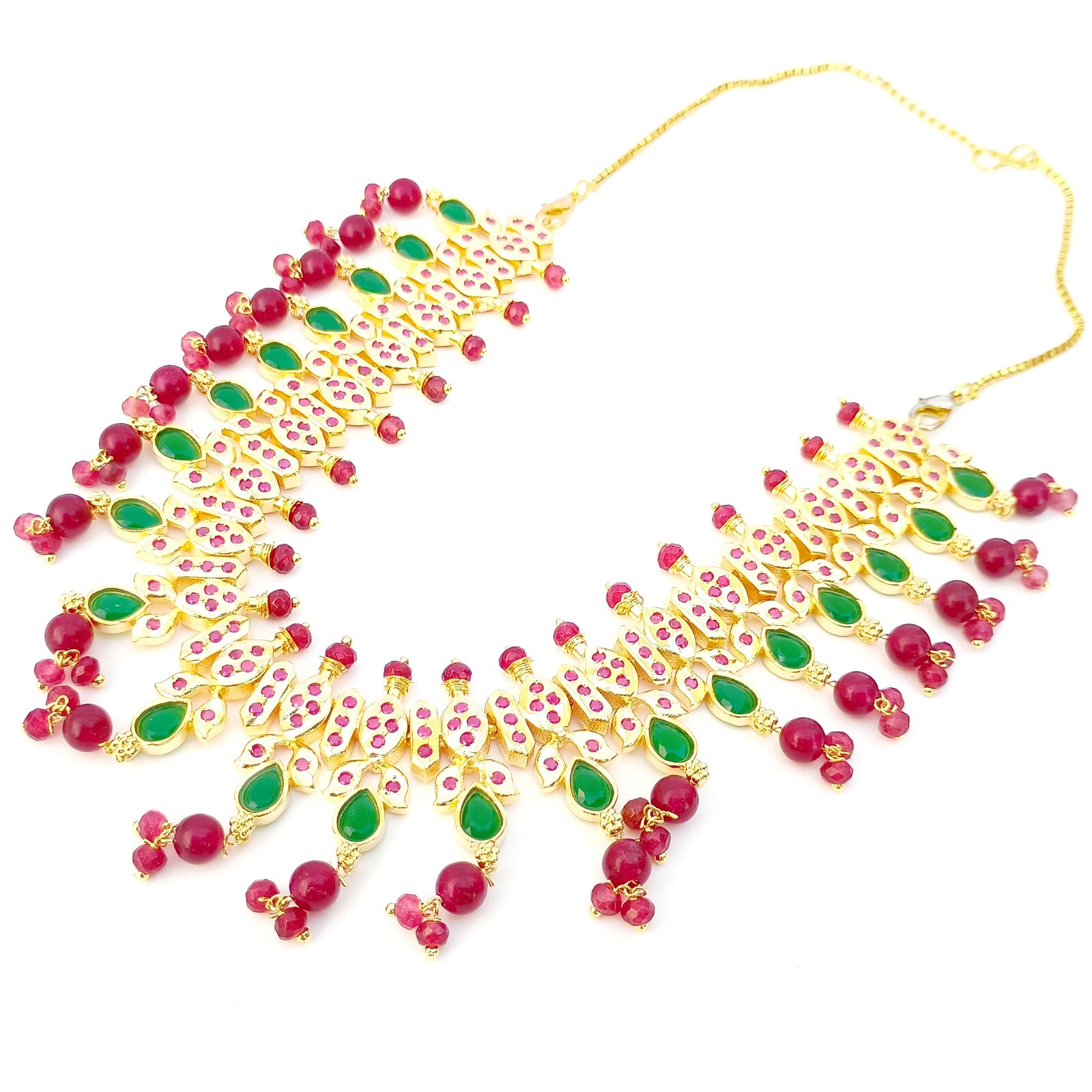 Premium Emerald & Red Onyx Meenakari Necklace jewelry, Gold plated Necklace Gift