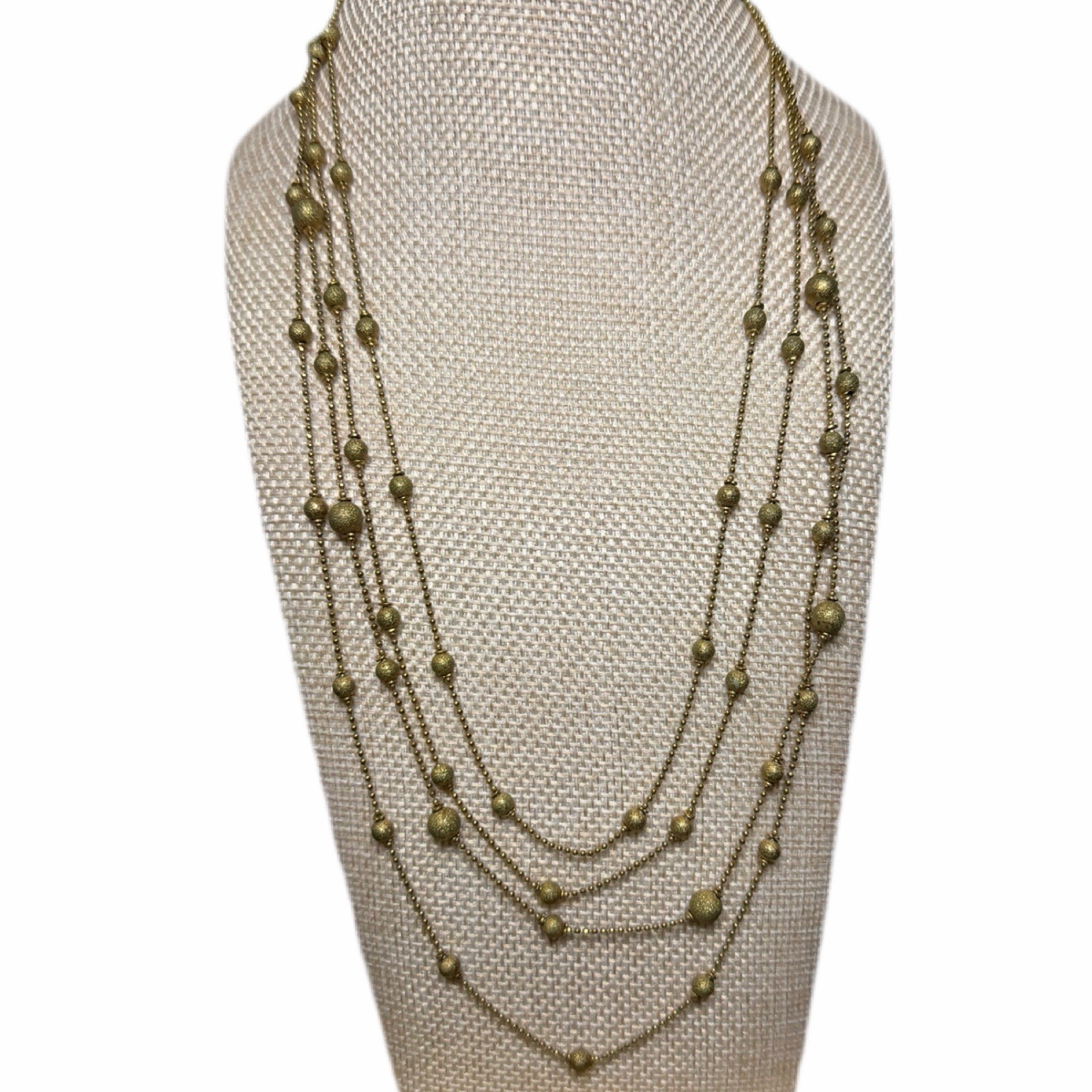 Vintage Gold Tone Multi Strand Layered Beaded Station Chain Adjustable Lobste