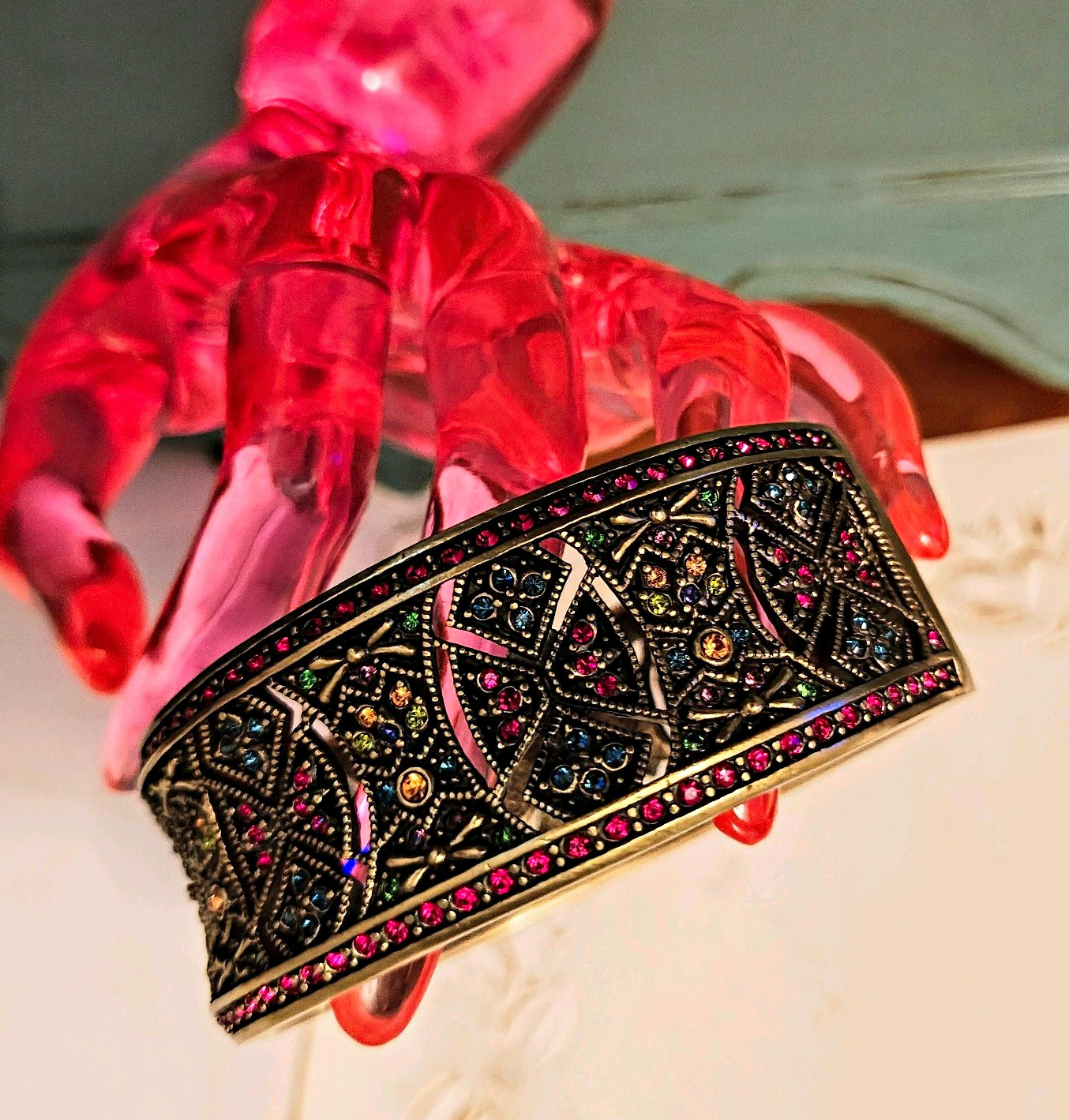 Heidi Daus “Byzantine Beauty” Art Deco Crystal Hinged Cuff Bracelet
