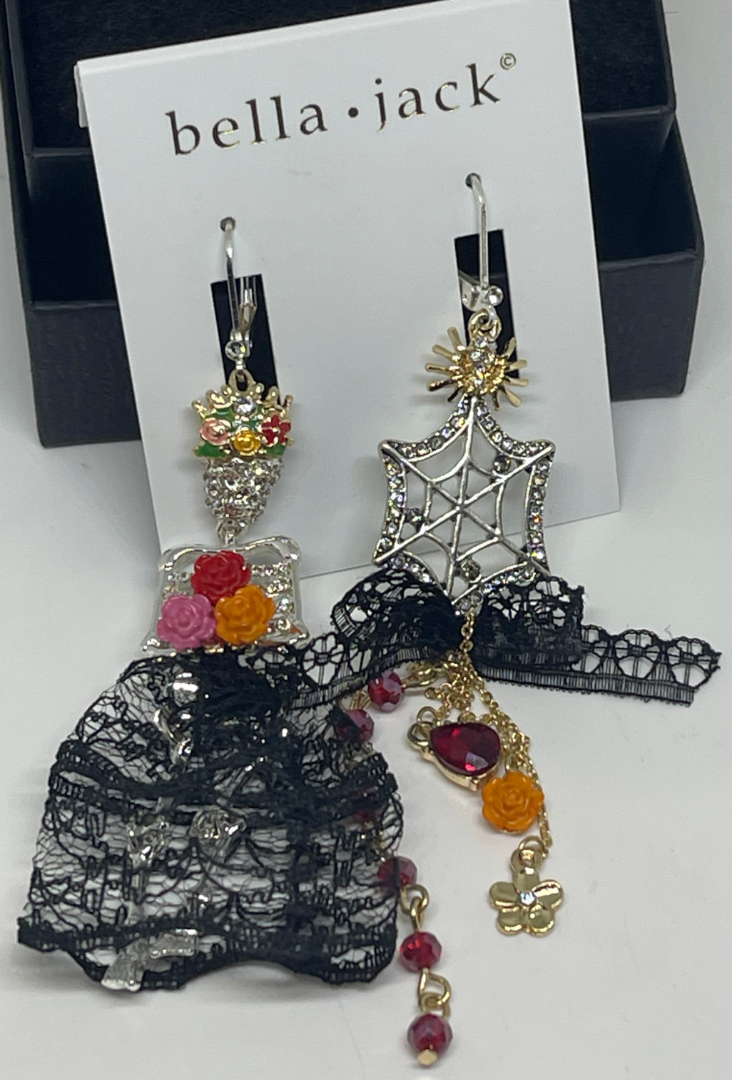 Bella Jack Mismatch Earrings Halloween Bride Spider web