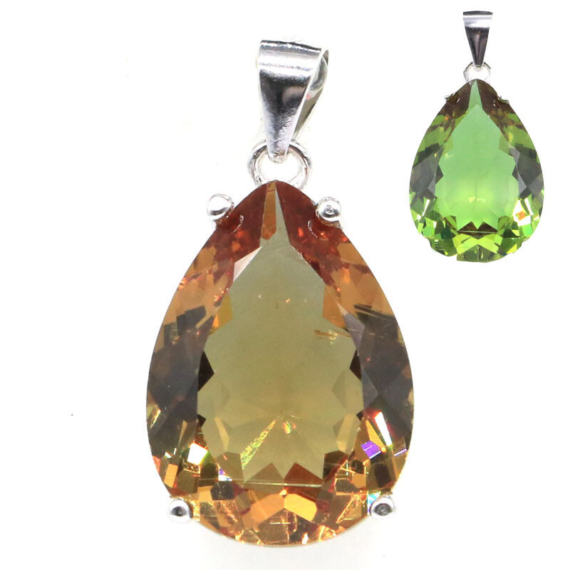 Buy 2 get 1 free Unique Water Drop 18x13mm Color Changing Spinel Silver Pendant
