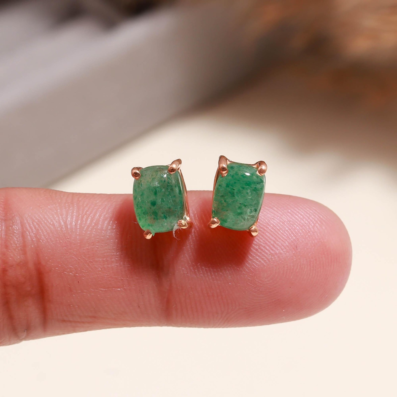 Green Strawberry Cushion Stud Earring Rose Gold Fill 925Sterling Silver Jewelry