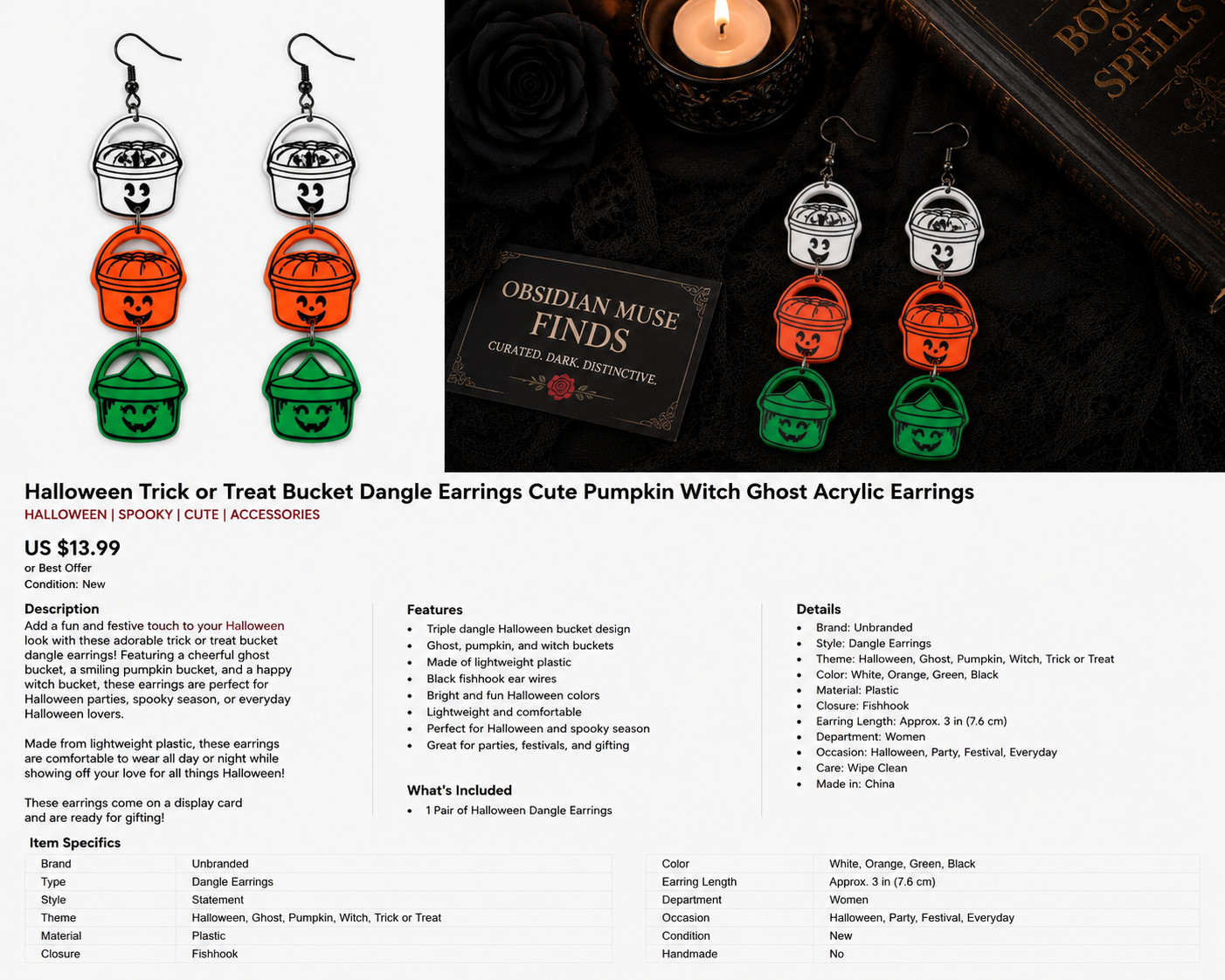 Obsidian Muse Finds | Halloween Trick or Treat Bucket Dangle Earrings