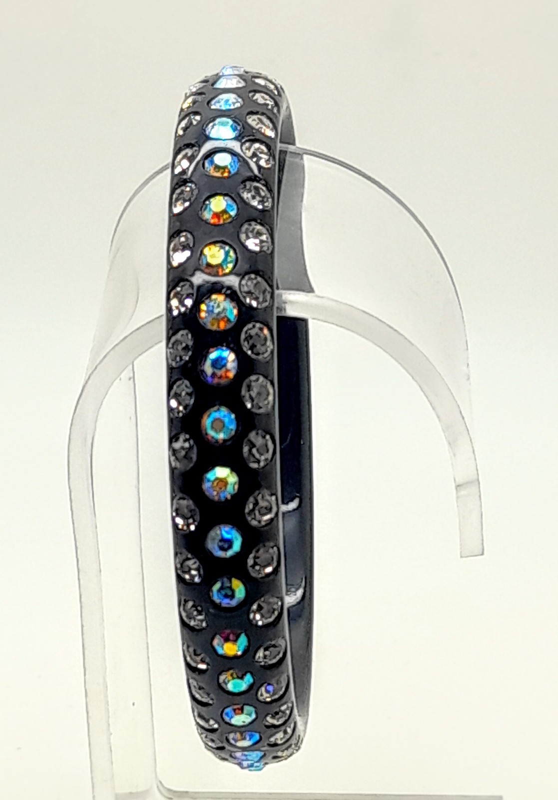 black round Lucite Plastic clear & ab rhinestone party fashion bangle bracelets