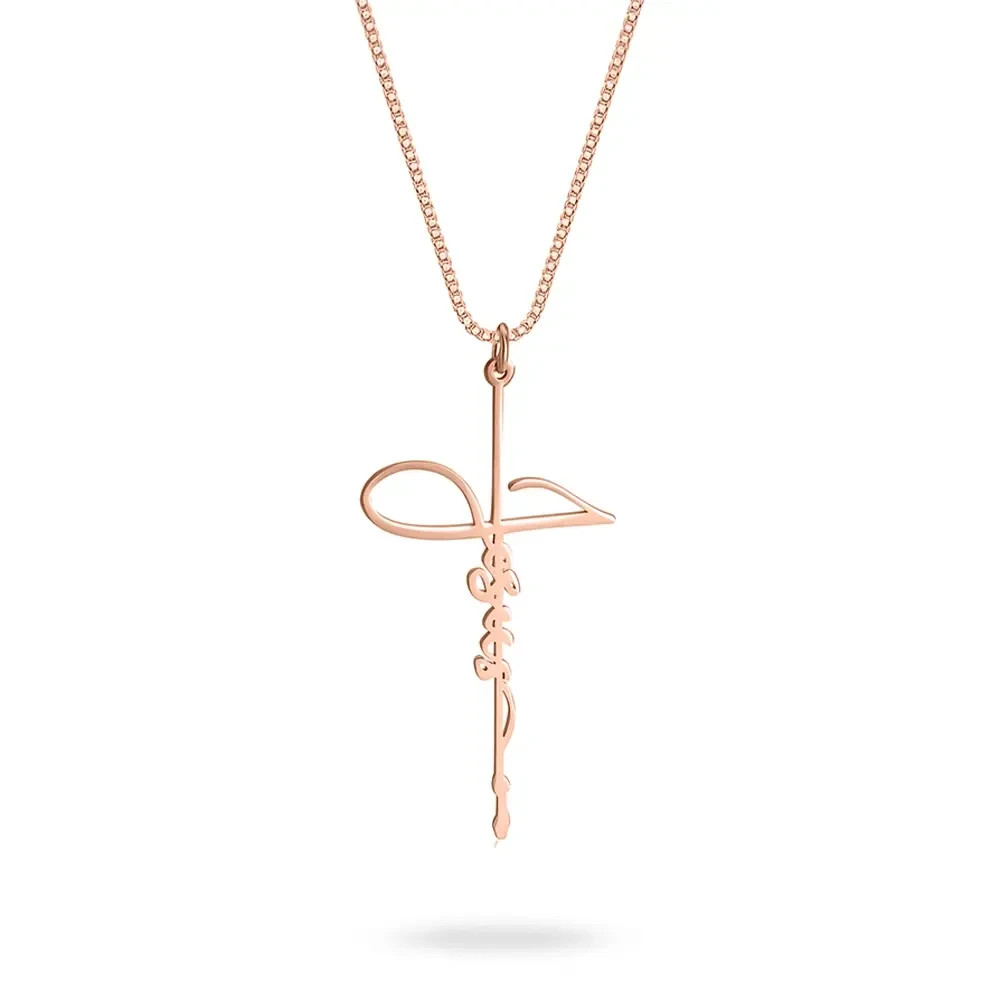 Jesus Cross Pendant Necklace Adjustable Box Chain Christian Gift for Women Men