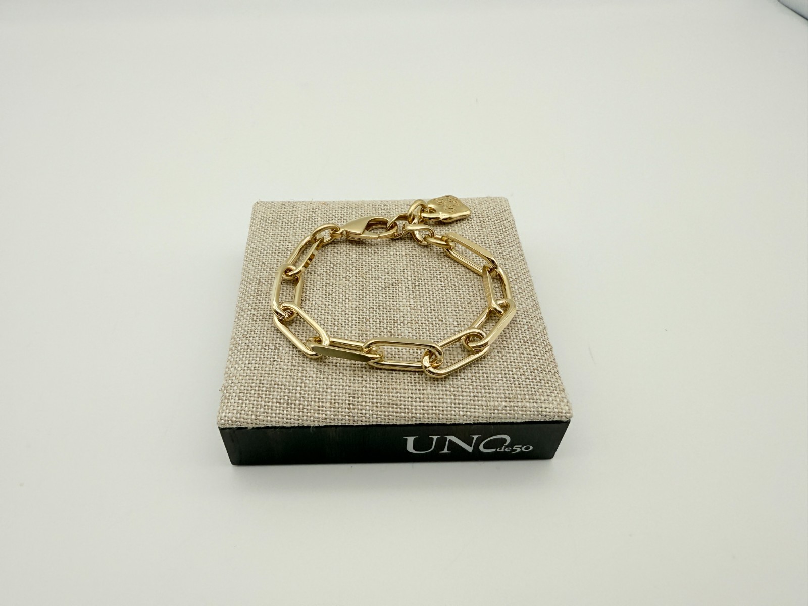NEW Uno de 50 SER BRAVE 18k Gold Plated Chain Link Bracelet Size Medium