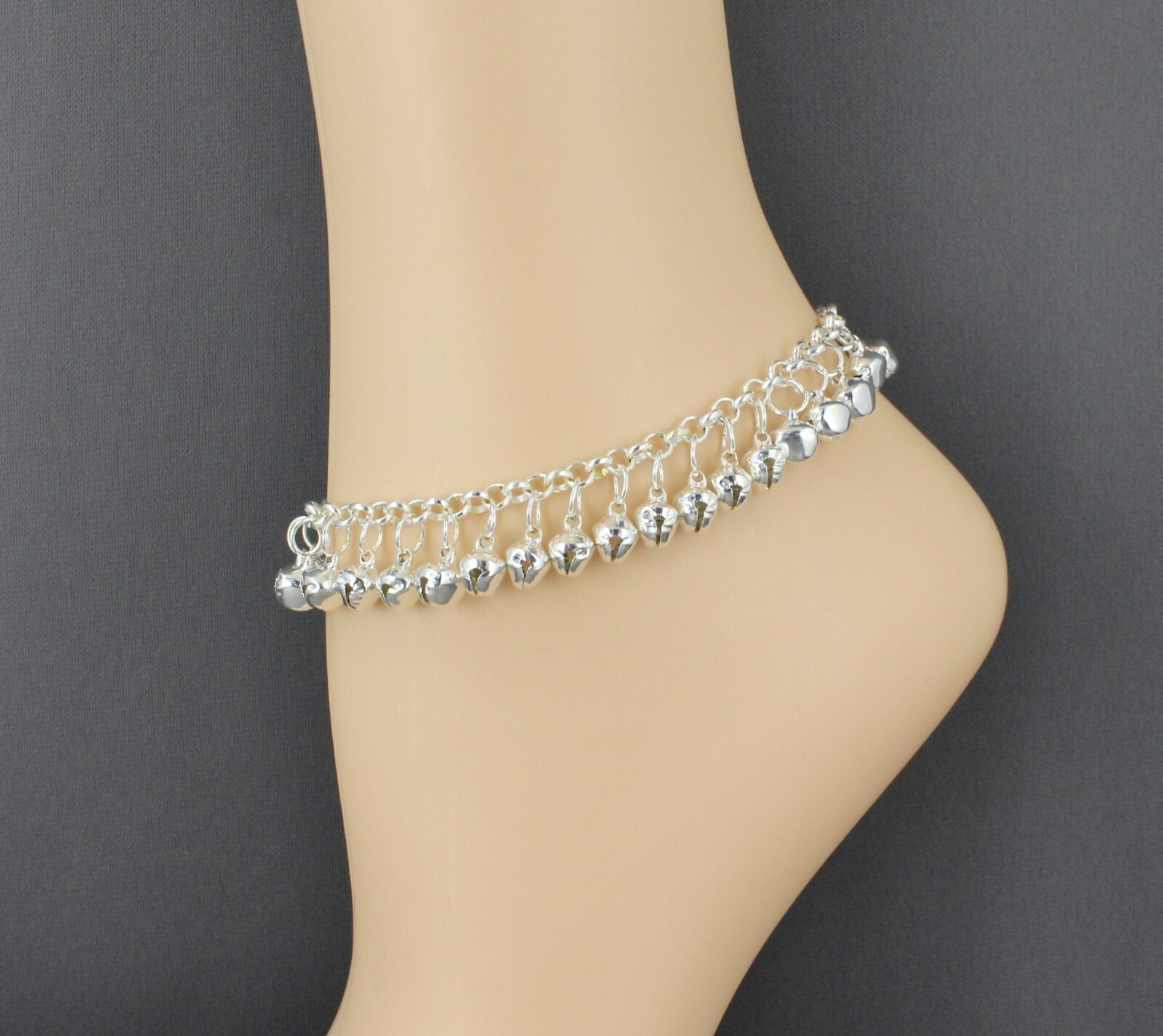 silver jingle bells adjustable anklet ankle bracelet belly dancer 8-10″ long