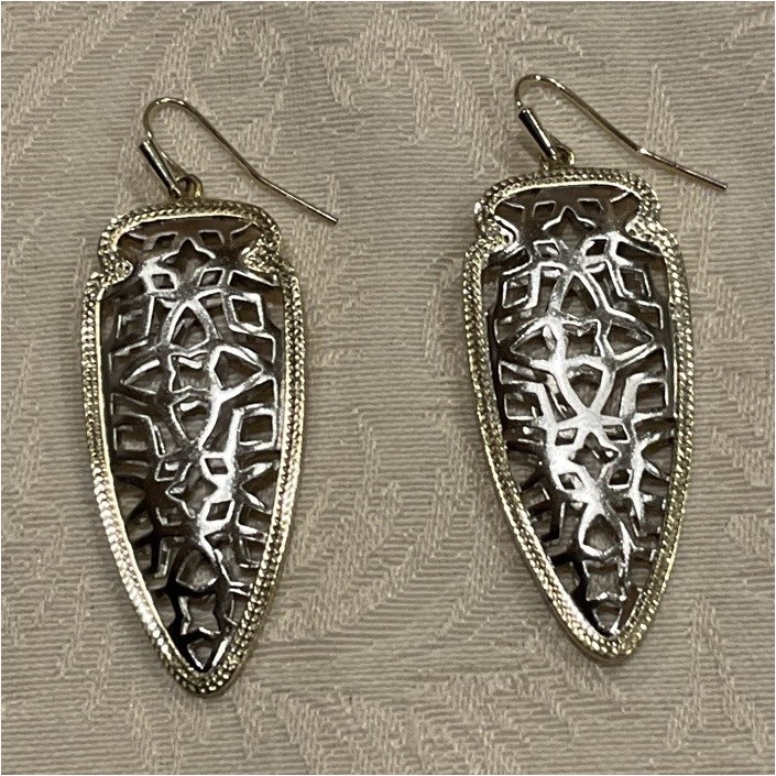 Silver / Gold Kendra Scott Teardrop Filigree Openwork Dangle Drop Hook Earrings