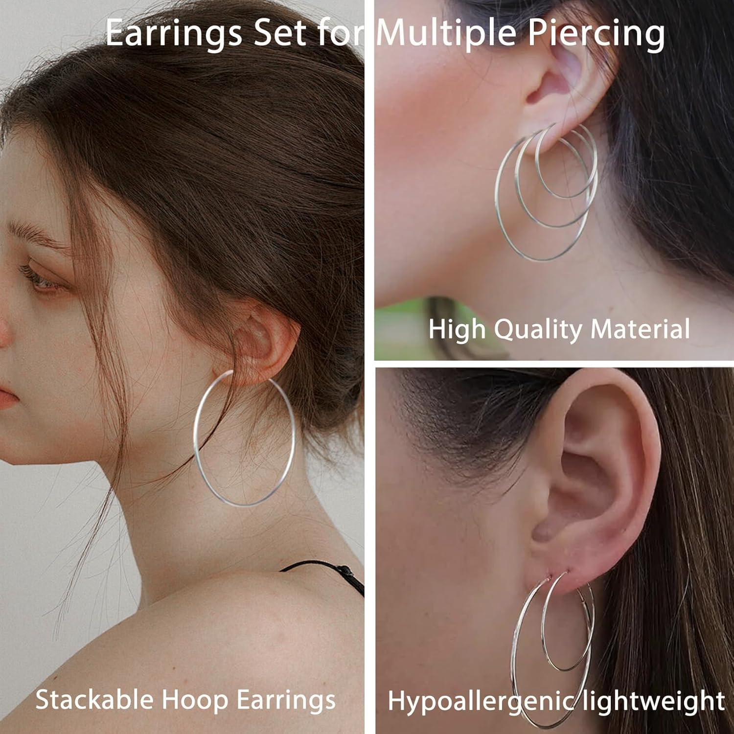 Silver Hoop Earrings Large 316L Stainless Steel Earrings Lightweight Silver Earr
