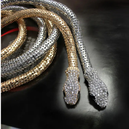 Snake Necklace Rhinestone Wrap Mesh Choker Silver Gold Serpent Hair Body Chain