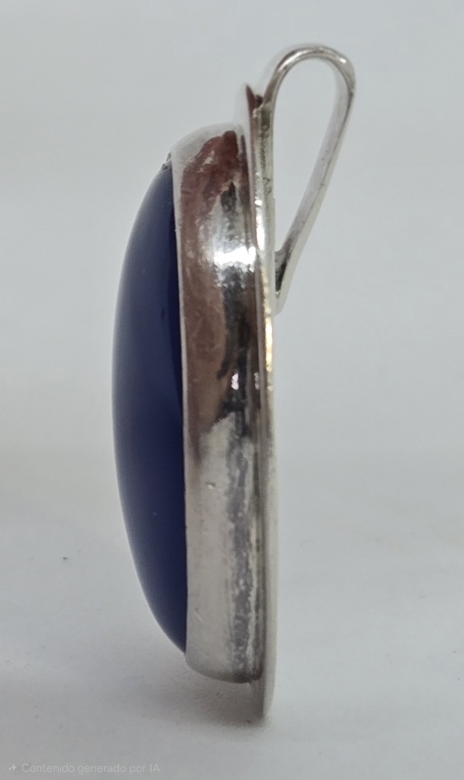 Vintage 1990s Royal Blue Oval Cabochon Silver Tone Pendant Charm