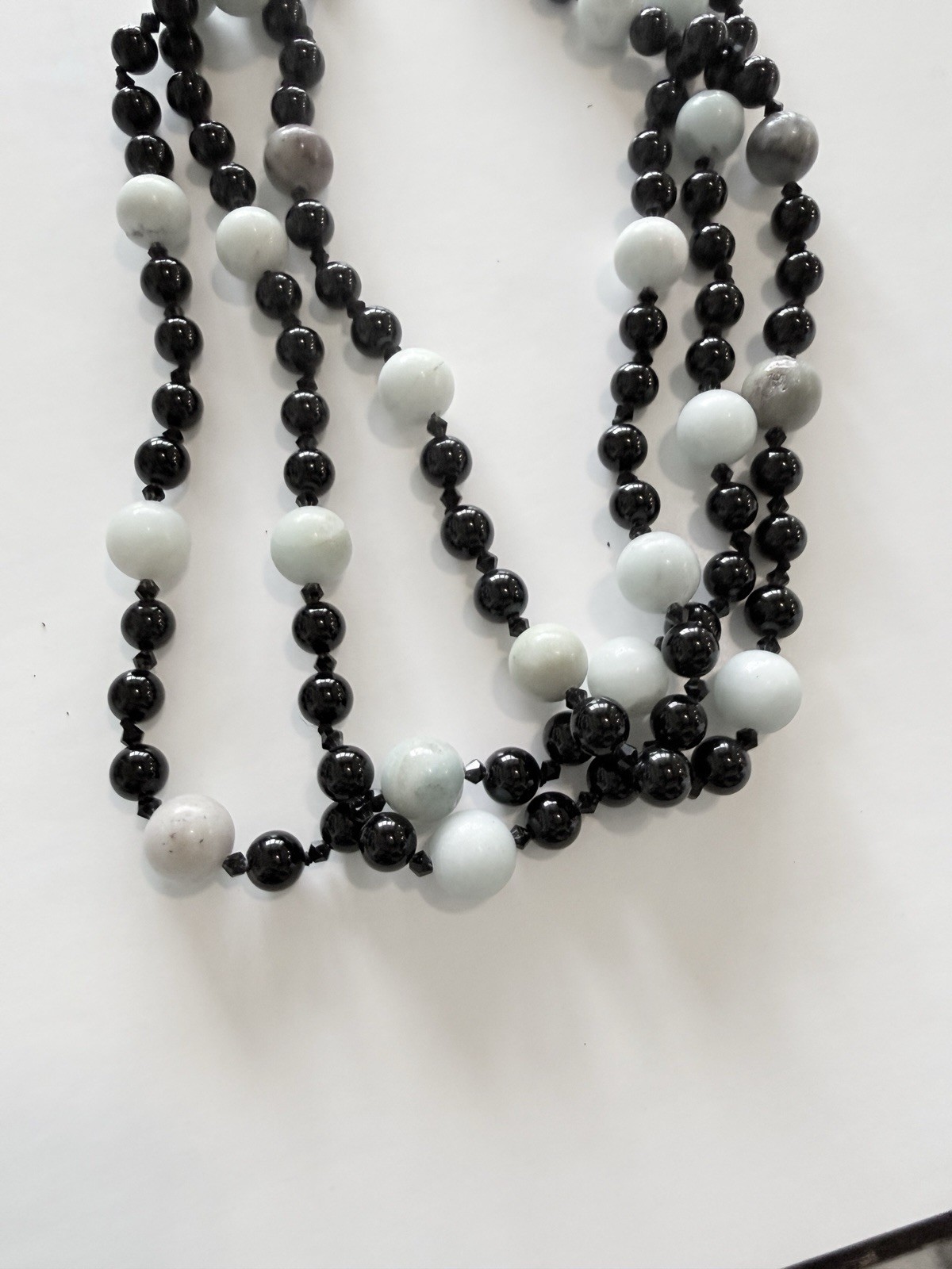 Black White Gray Glass Beaded Multi-Strand Layered Necklace Toggle Closure