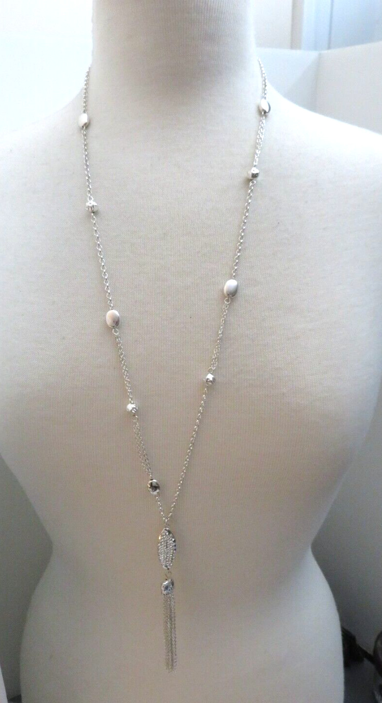 CHICOS SILVER TASSEL NECKLACE 30-34″