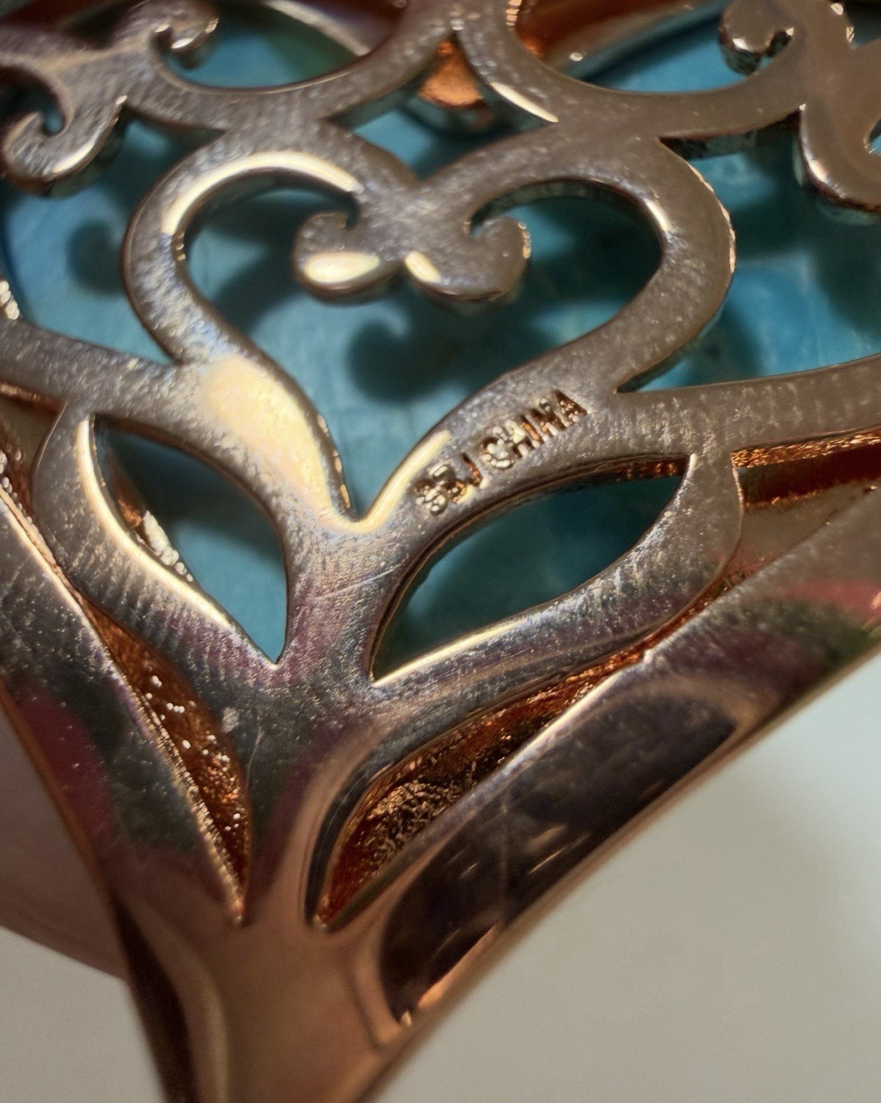 TIMNA COLLECTION Turquoise Heart Copper Enhancer with Copper Wheat Chain 18″