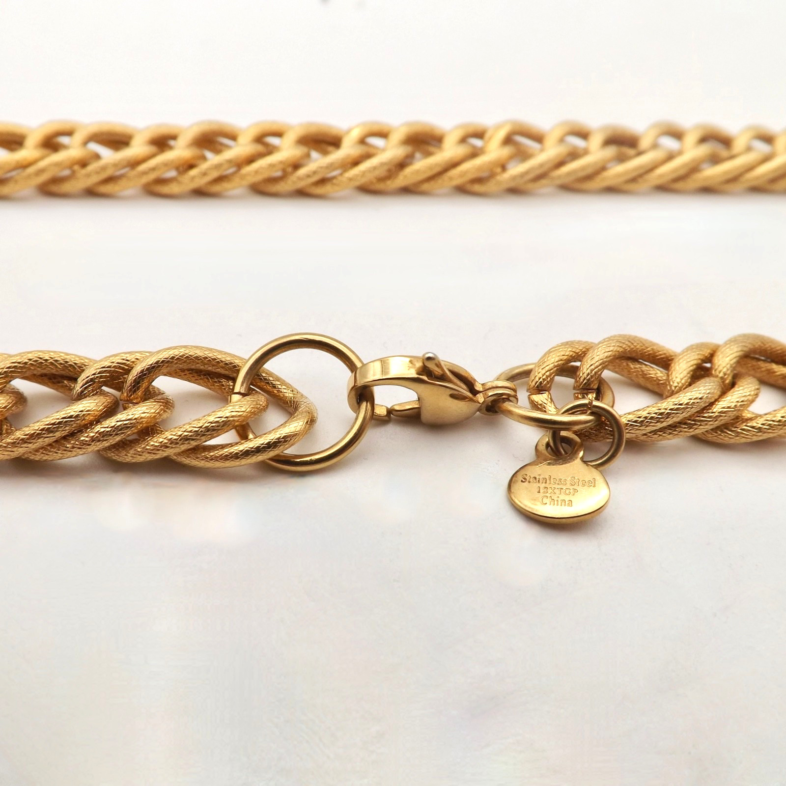 18k Gold Plated Stainless Steel Double Curb Link Pendant Necklace 18in 67gr