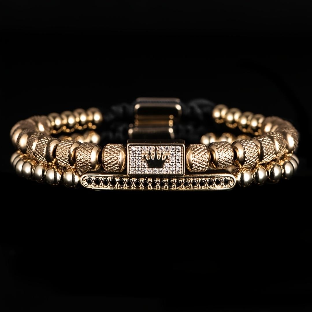 2pcs Luxury Crown Bracelet Set for Men Adjustable Beaded Fashion Jewelry Gift