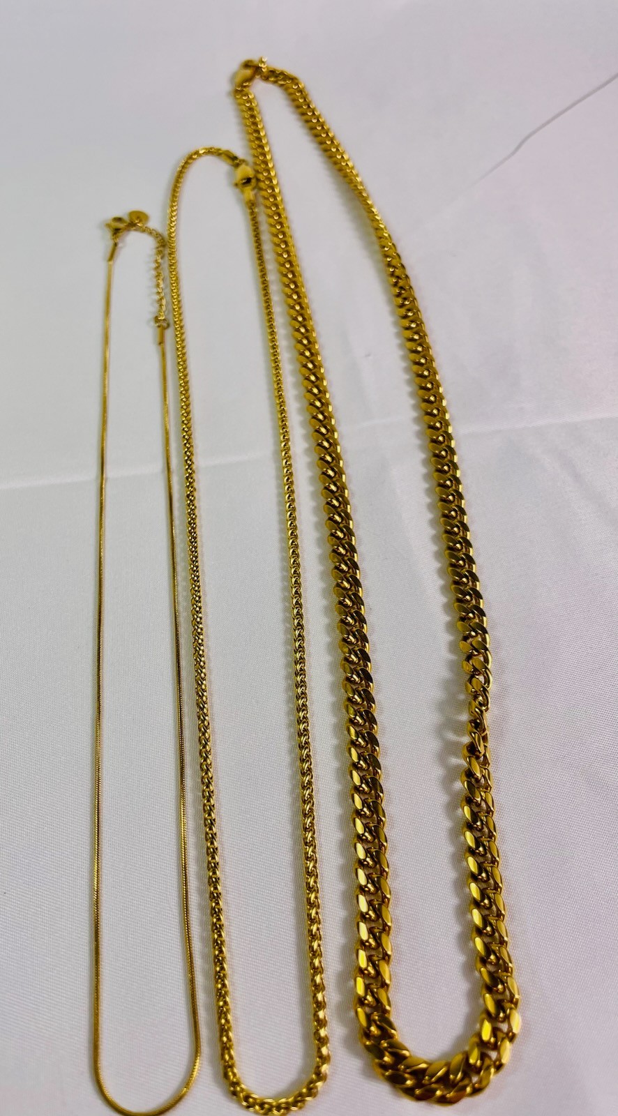 Lot of 3 Gold Tone Necklaces 18KGP Cuban Curb Chain Snake Chain Fashion Jewelry