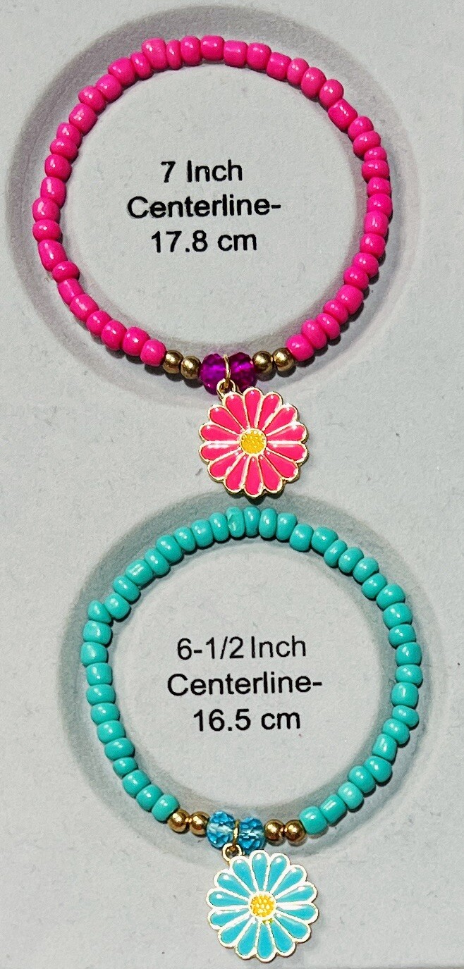 Daisy Flower Charm Bracelet, Elastic, Glass Beaded For Women, Girls, Teen