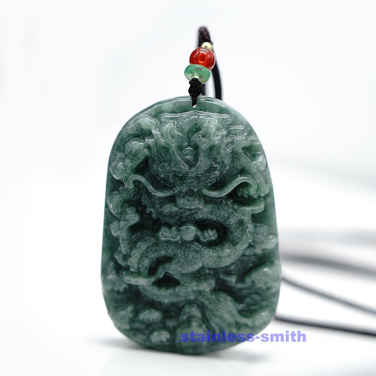 Genuine Natural Real Mens Fine Dragon Green Jadeite Jade Stone Pendant Necklace