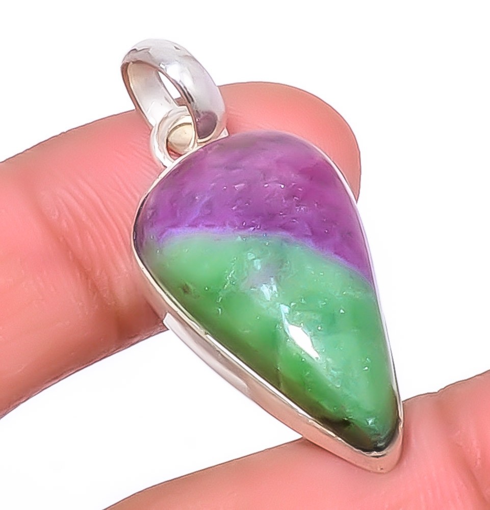 Ruby With Zoisite- Longido Mines 925 Sterling Silver Pendant 1.56″ T98