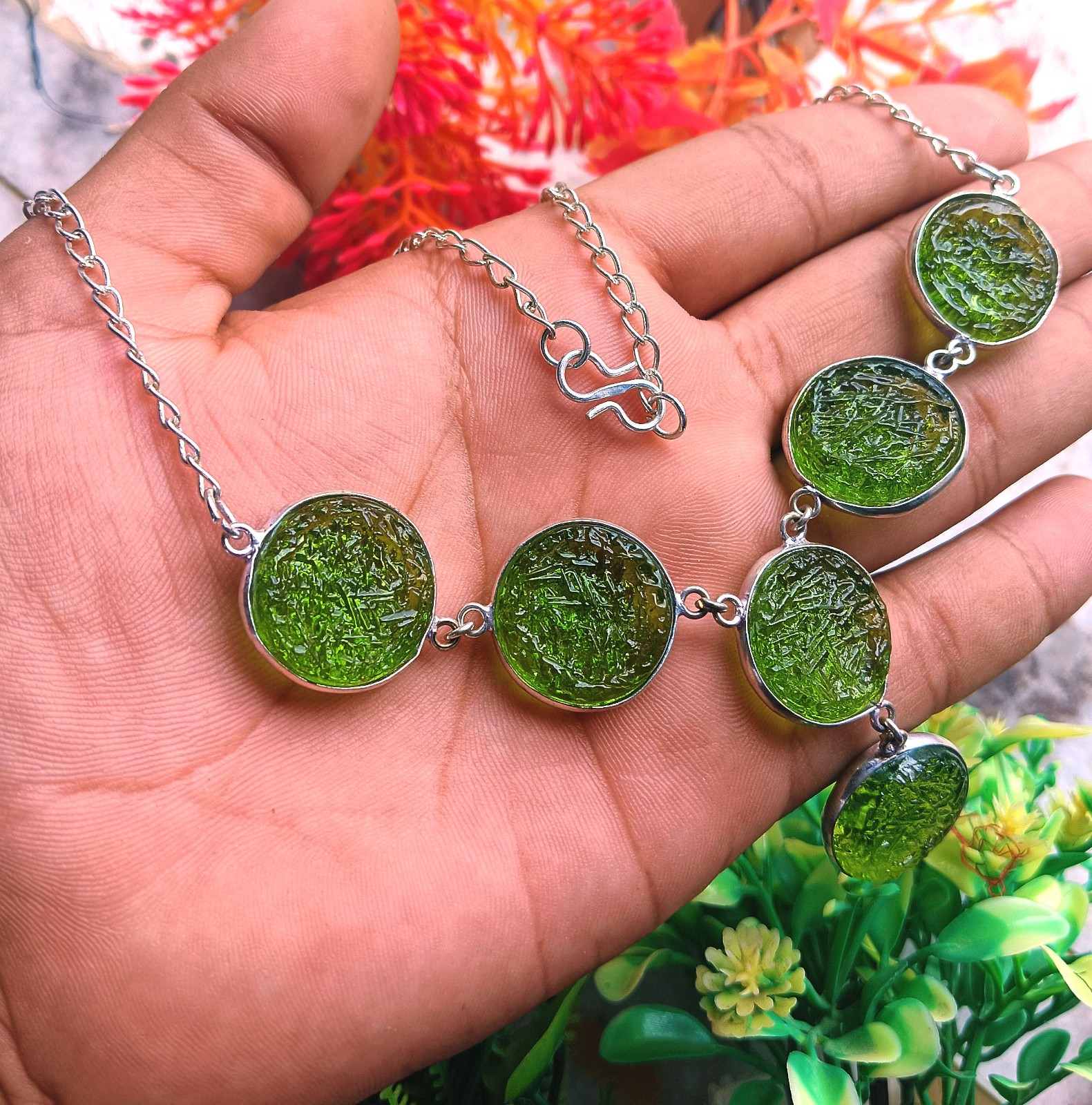 Moldavite Gemstone 925 Sterling Silver Plated 1pc Necklace Handmade Jewelry