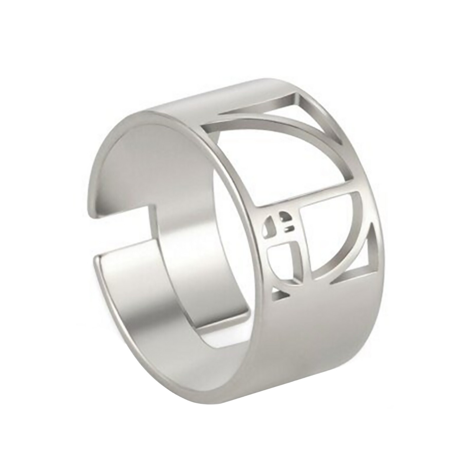 Fibonacci Spiral Ring Silver Stainless Steel Math Sequence Sacred Geometry Band