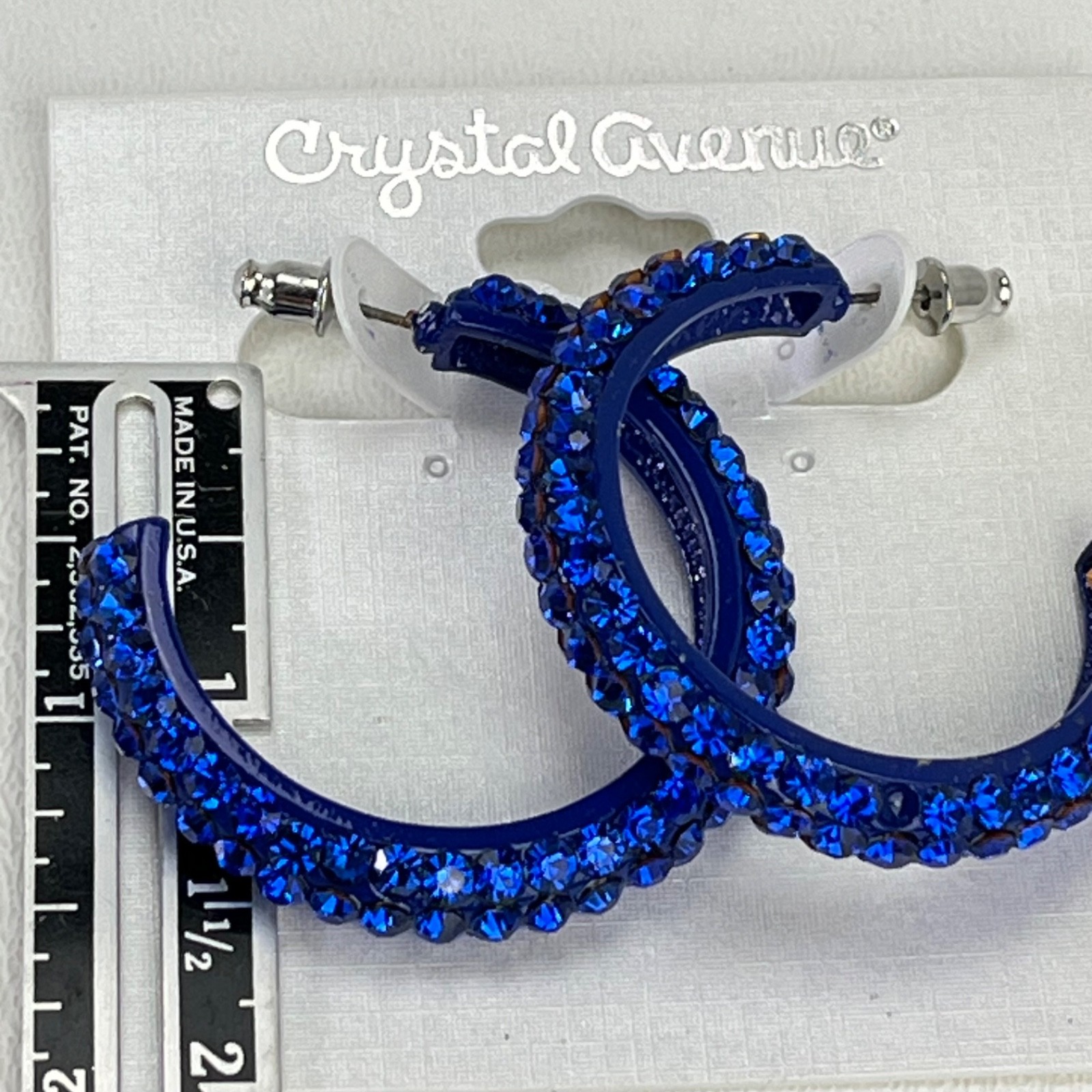 Blue Crystal Half Hoop Earrings Crystal Avenue Cobalt Pierced Lead Compliant
