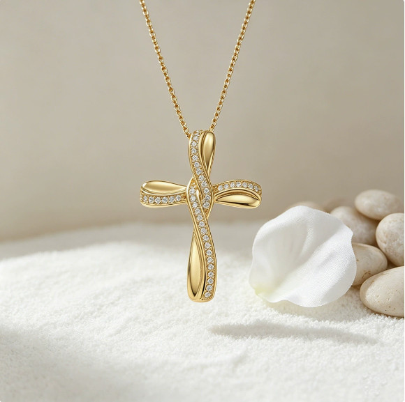 Twisted Cross Cubic Zirconia Stainless Steel Necklace For Women Gift