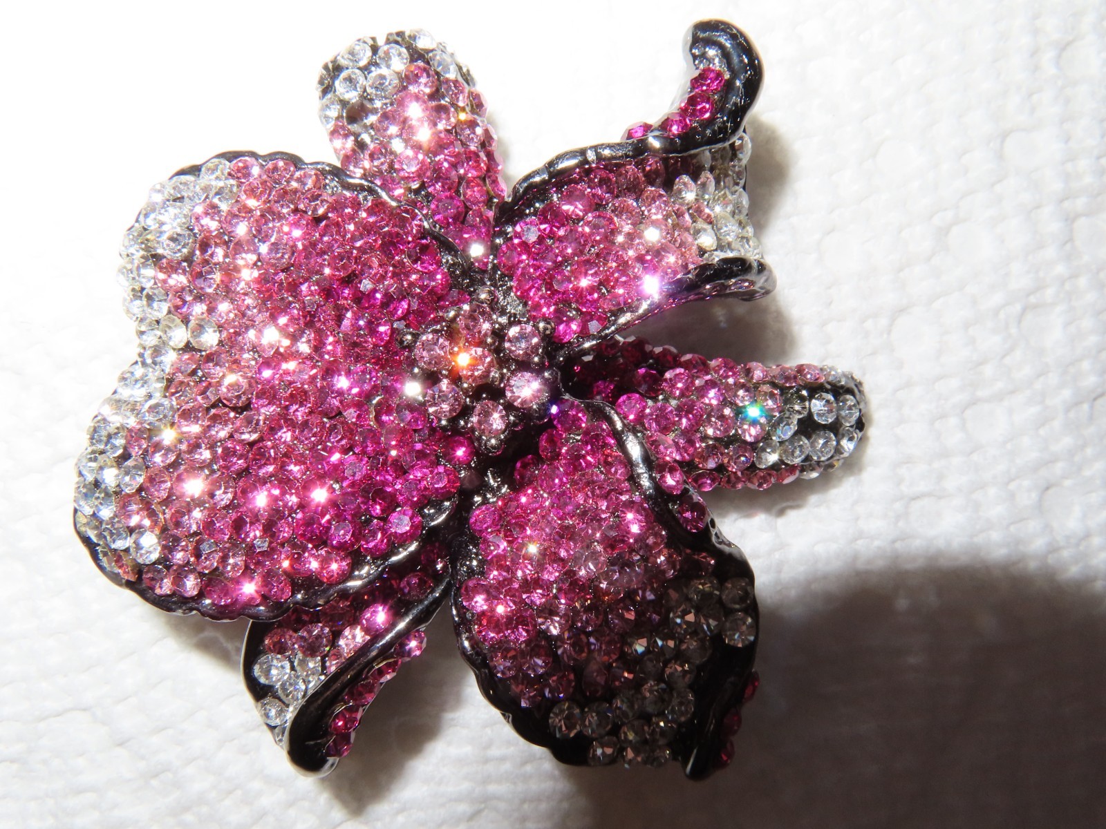 Striking Orchid Brooch Ombre Shades of Pink and Clear Rhinestones