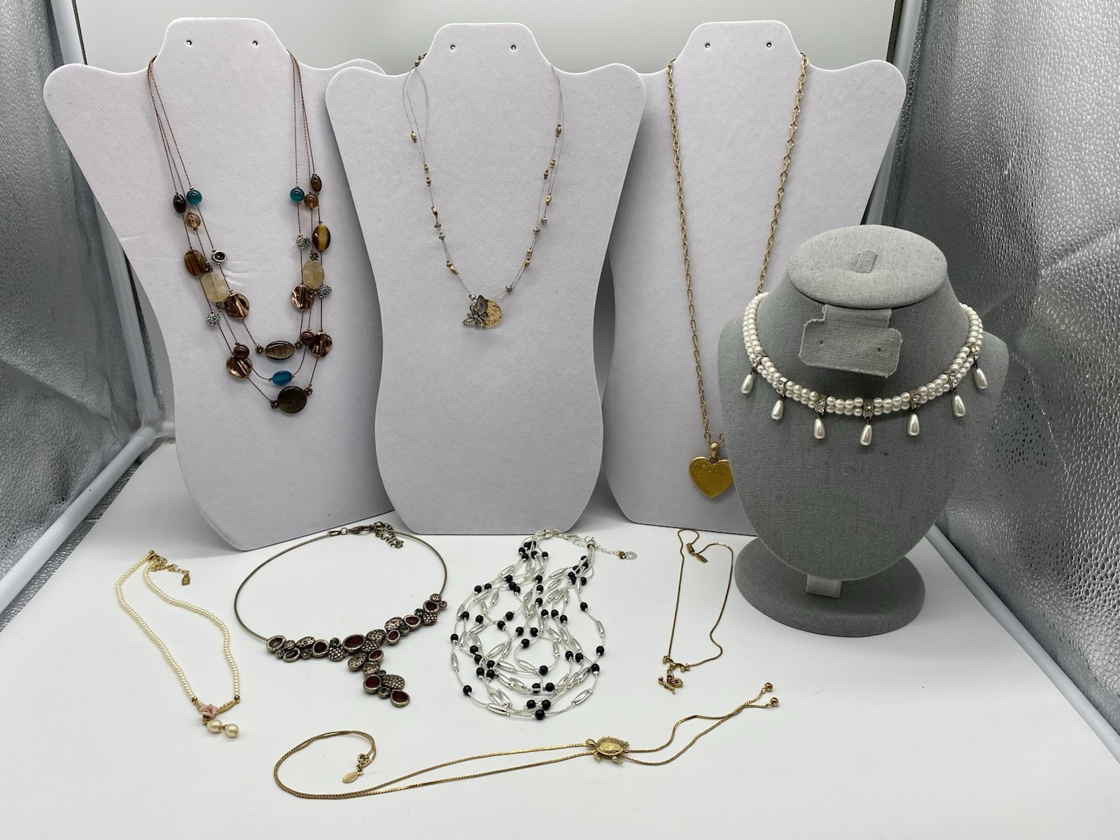 Lot of 9 Mostly Branded Fashion Necklaces Lia Sophia Laura Ashley Chicos 1928