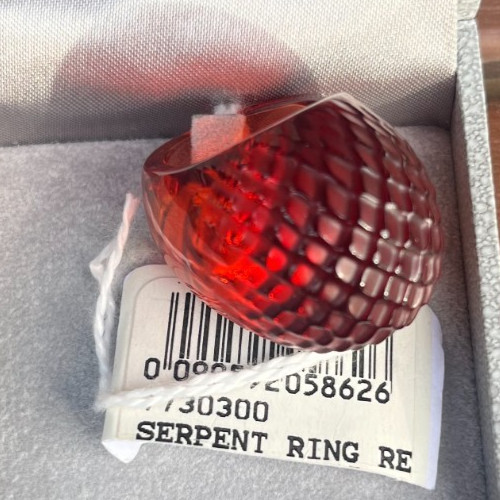 LALIQUE SERPENT SNAKESKIN PATTERN RED CRYSTAL DOMED RING SIZE US-5
