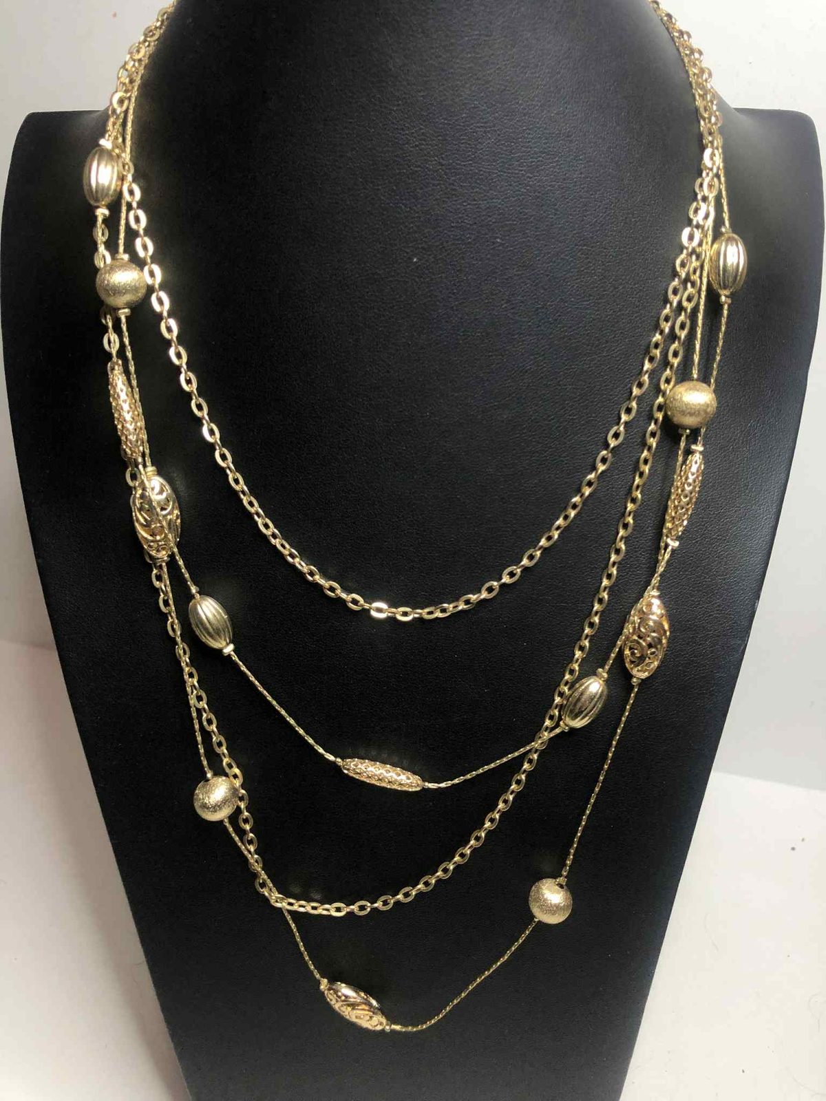 5601 NY & Co. Gold Tone Layered Beades station 4-strand chain Necklace 17-20″