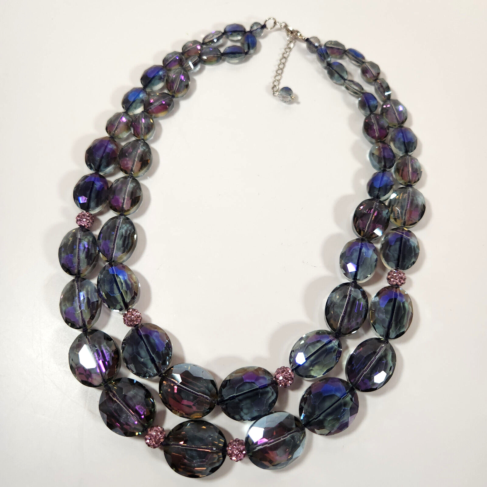Beaded Necklace Clip Earrings Purple Blue Pink Iridescent Smoky Special Occasion