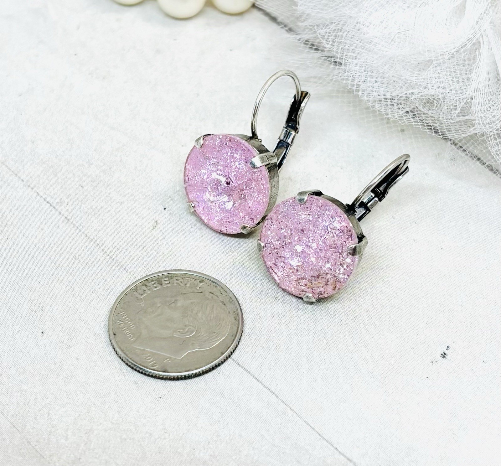 14mm Silver Plated Pink Ice Crystal Cup Chain Earrings