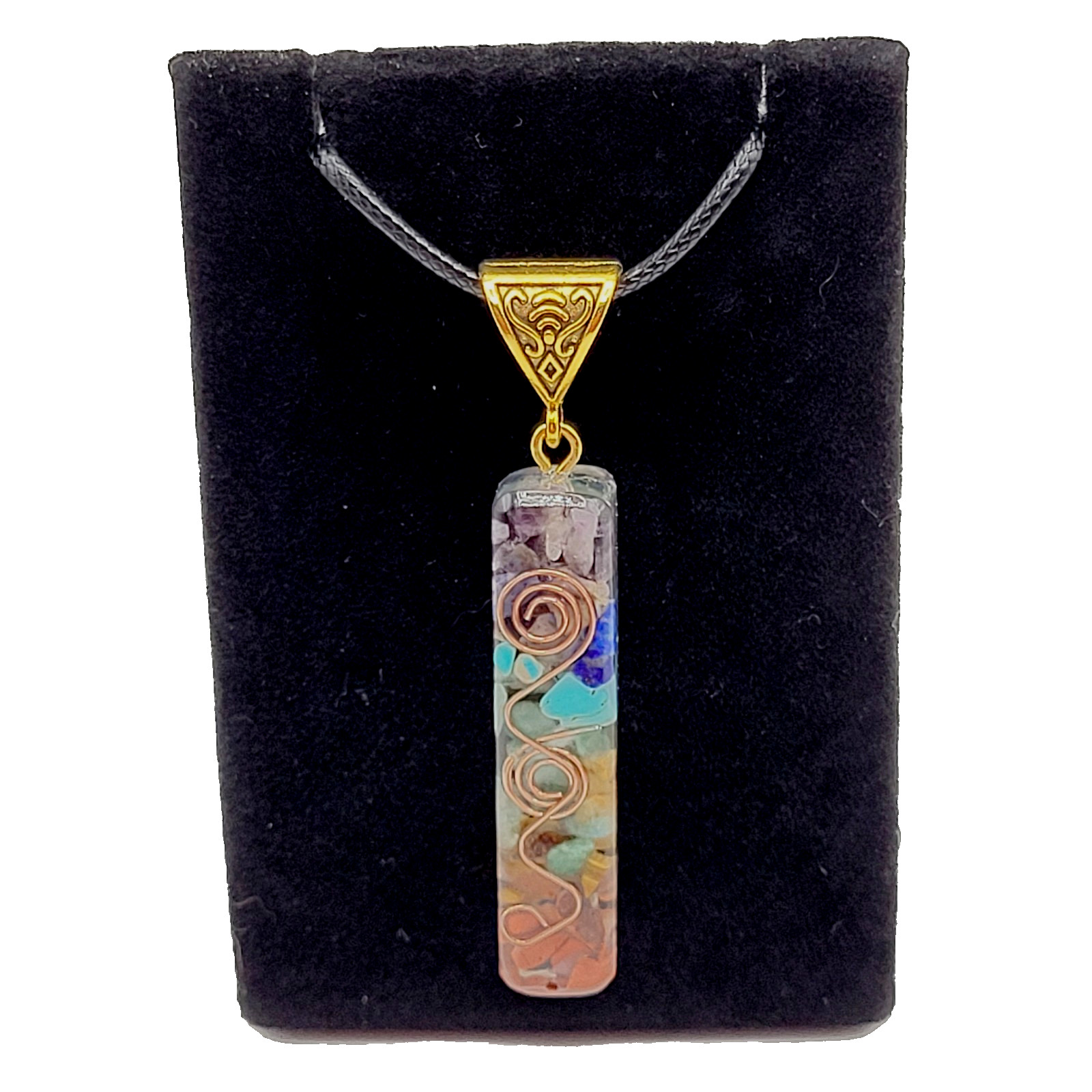 Modern Stone Chip Chakra Healing Meditation Pendant Faux Leather Cord Necklace