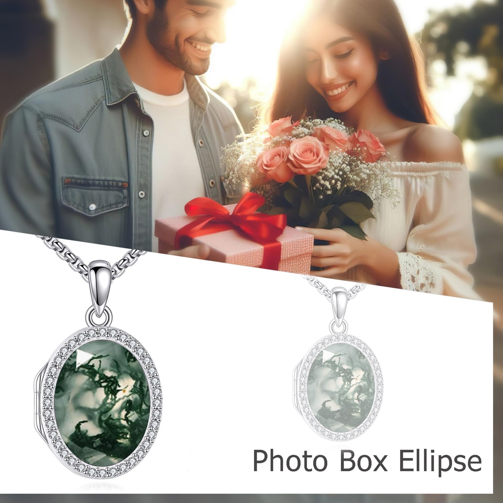 Moss Agate Locket Necklace Lockets Necklace Memorial Jewelry Gifts for Women …