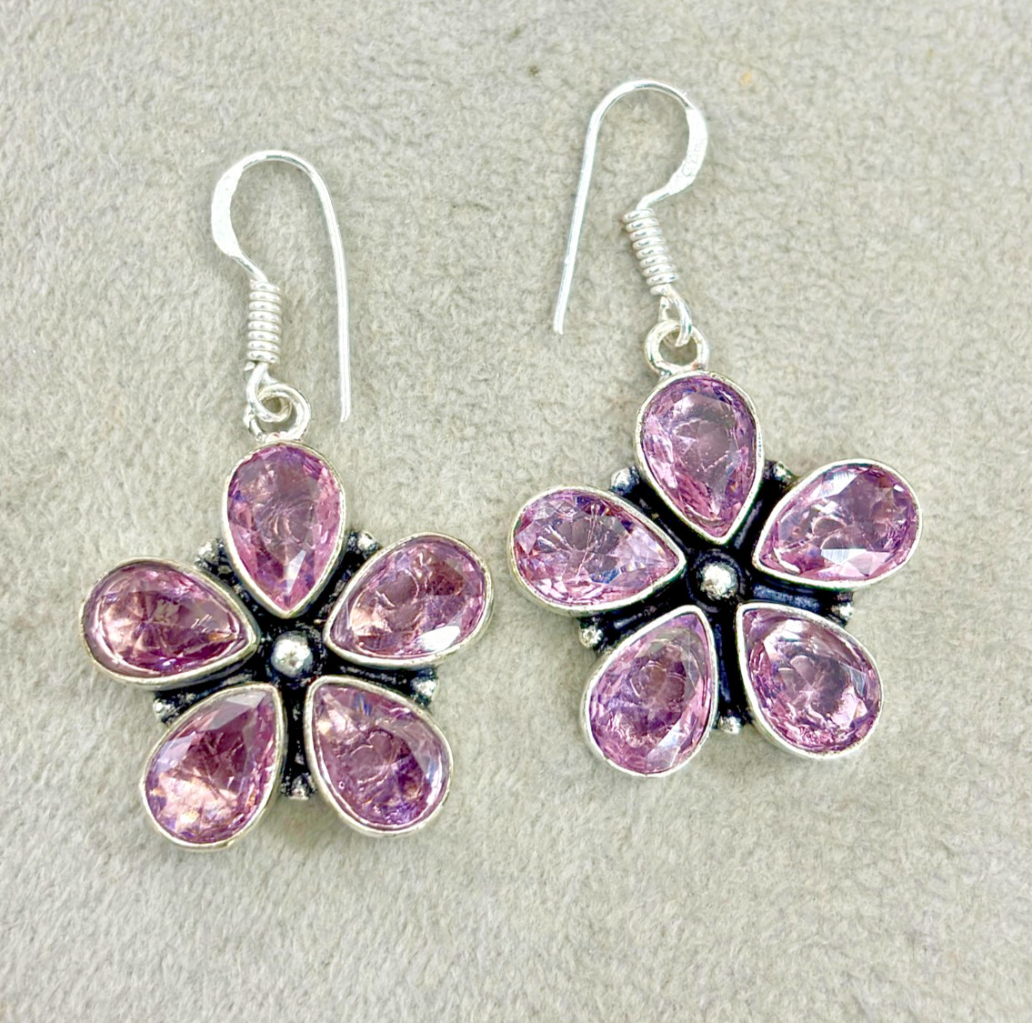 Pink Kunzite Gemstone 925 Sterling Silver Handmade Jewelry Earrings 1.60″