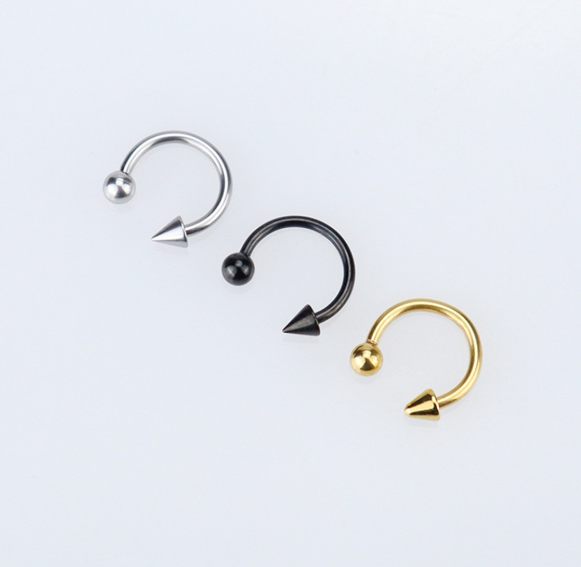 2Pcs Stainless Steel Piercing Earrings Mouth Barbells Horseshoe Rings Spike S9