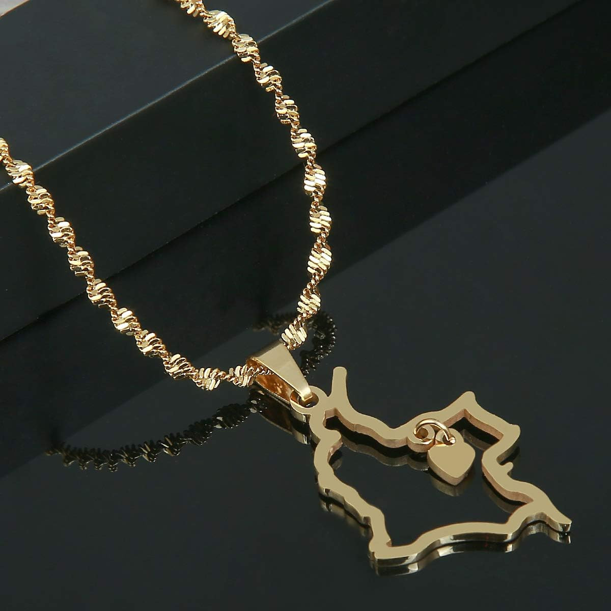 Heart Charm Colombia Map Pendant Necklace Map of Colombian Jewelry gold