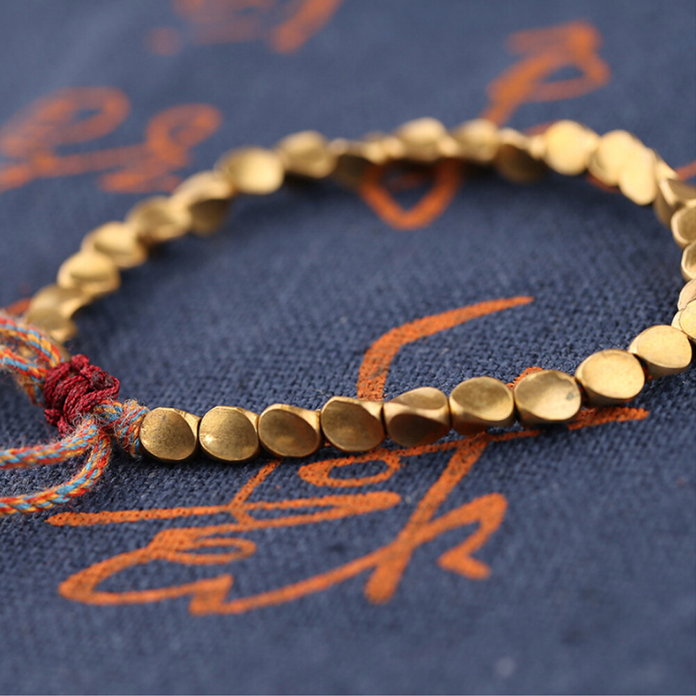 4PCS Handmade Tibetan Buddhist Braided Cotton Copper Beads Lucky Rope Bracelet