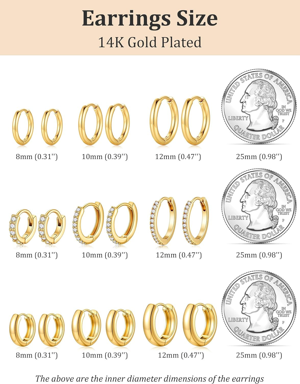 9 Pairs Gold Hoop Earrings Sets for Women | 14K Gold Plated Hypoallergenic Huggi