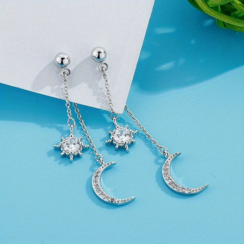 Women’s Long Earrings Fashion Zircon Tassel Star Moon Pendant Ear Studs Alloy