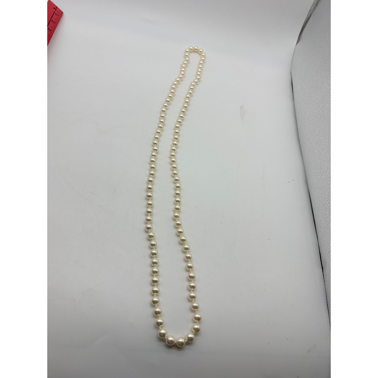 RMN Faux Pearl Strand Necklace Cream Opera Length Hand Knotted 36 Inch