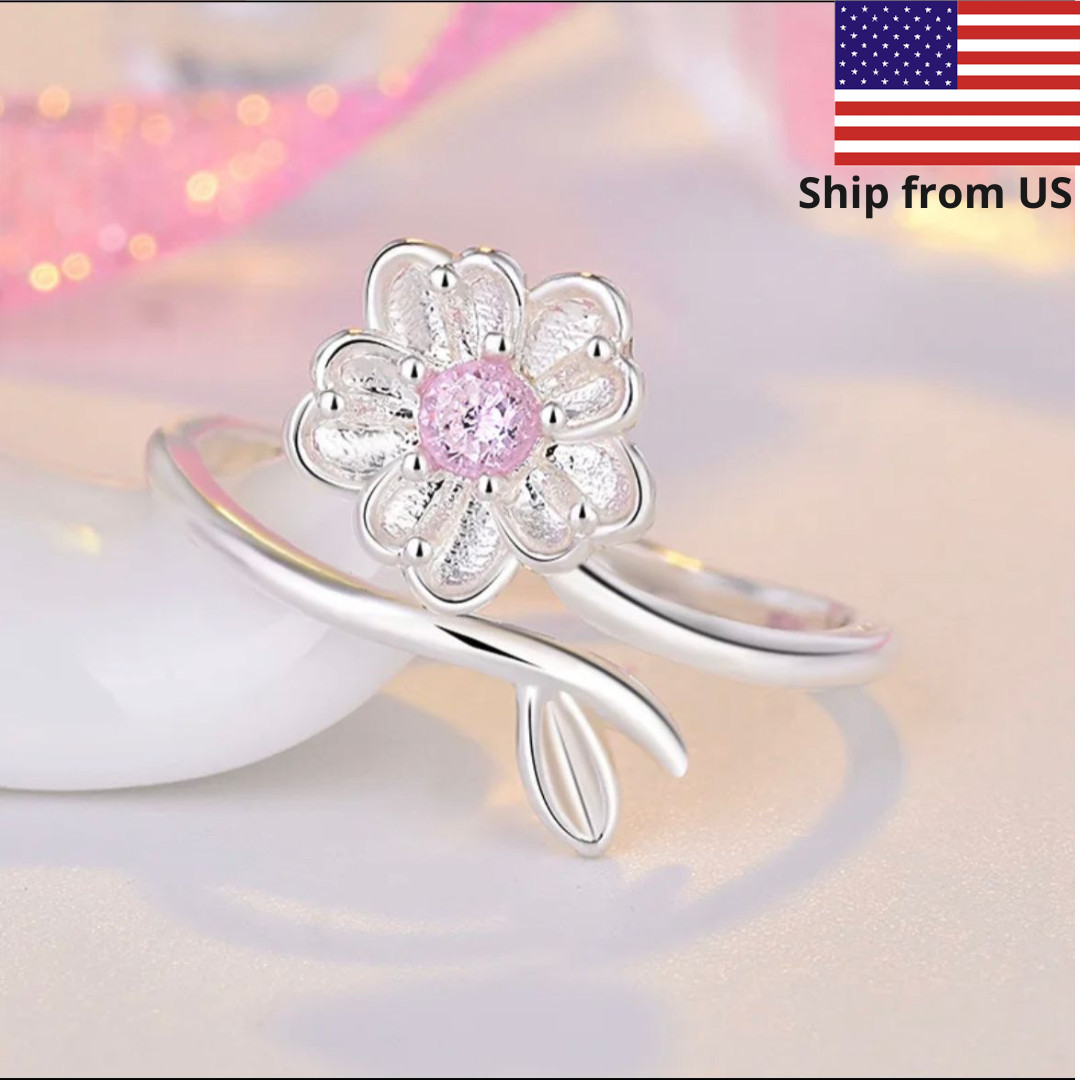 925 Sterling Silver Ring Adjustable Open Flower For Women girls Jewelry Gift