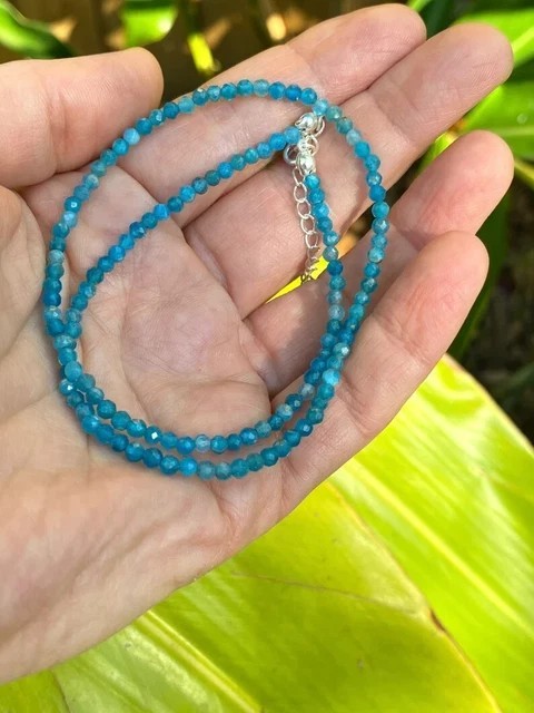 2mm Blue Apatite Choker Necklace Dainty Crystal Beaded Minimalist Gift for Her